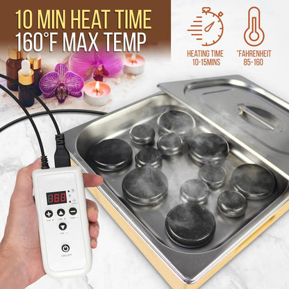 Hot Stone Massage Kit - Portable Heated Rock Therapy System With Digital Temperature Controller, Includes (12) Massaging Stones