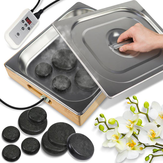 Hot Stone Massage Kit - Portable Heated Rock Therapy System With Digital Temperature Controller, Includes (12) Massaging Stones