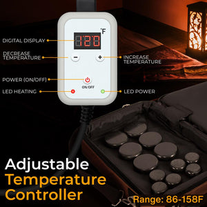 Hot Stone Massage Kit - Portable Heated Rock Therapy System With Digital Temperature Controller, Includes (12) Massaging Stones