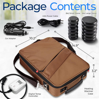 Hot Stone Massage Kit - Portable Heated Rock Therapy System With Digital Temperature Controller, Includes (12) Massaging Stones