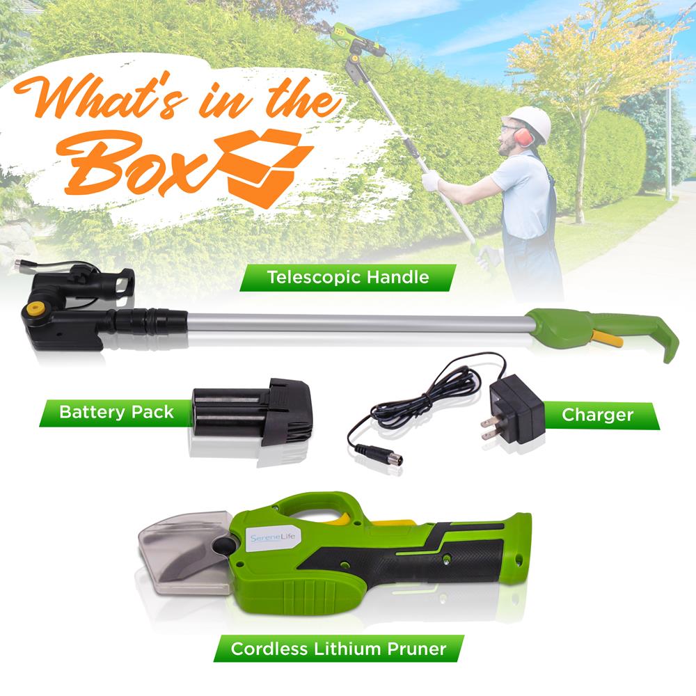 Cordless Lithium Power Pruner With Telescopic Handle -  Pruning Shear With 7.2V Lithium-Ion Battery Powered Garden Electric Pole Pruner