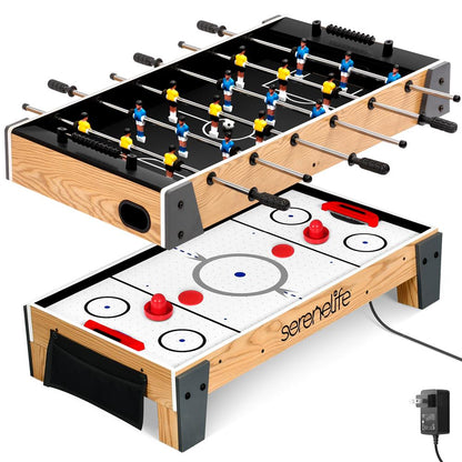 Table de hockey sur air de 38 pouces et ensemble de baby-foot de 40 pouces, table de jeu pivotante 2 en 1 avec ballon de football, poussoirs et palets idéale pour les salles de jeux, les arcades, les bars, les fêtes et les réunions de famille 