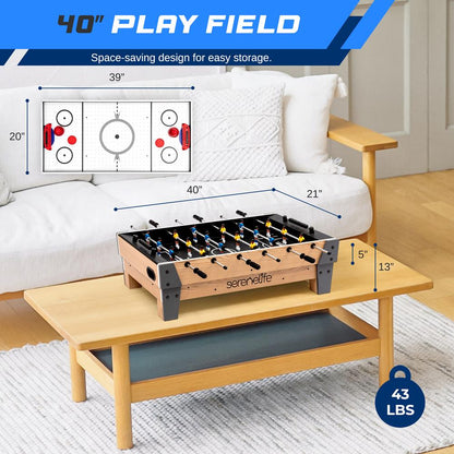 Table de hockey sur air de 38 pouces et ensemble de baby-foot de 40 pouces, table de jeu pivotante 2 en 1 avec ballon de football, poussoirs et palets idéale pour les salles de jeux, les arcades, les bars, les fêtes et les réunions de famille 