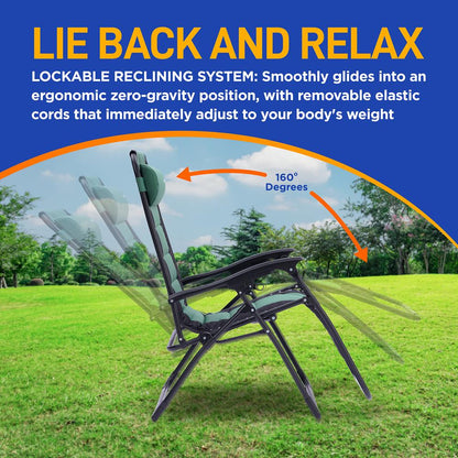 Zero Gravity Lounge Chair - Ultimate Comfort - Steel & Textilene - Green