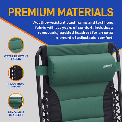 Zero Gravity Lounge Chair - Ultimate Comfort - Steel & Textilene - Green