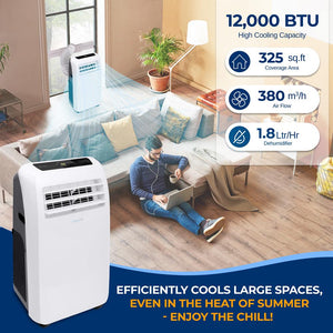 Portable Air Conditioner 12,000 BTU Efficient Cooling/Heating, White