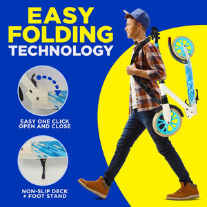 Kick Scooter for Adults & Teens - Foldable, Adjustable Alloy Deck, White