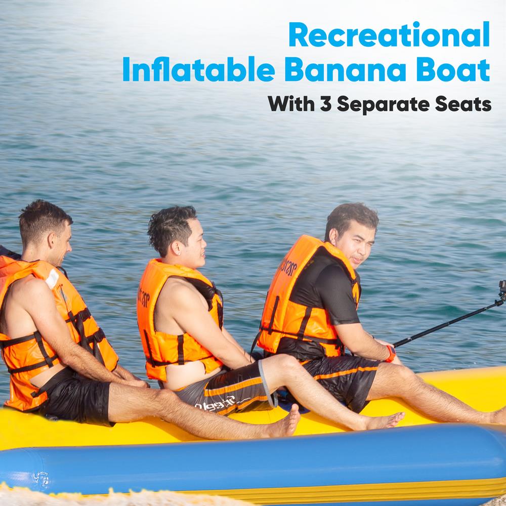 3-Person Inflatable Banana Boat, Durable PVC, Reinforced Seats