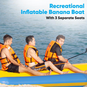 3-Person Inflatable Banana Boat, Durable PVC, Reinforced Seats