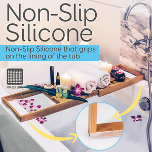 Bamboo Bathtub Caddy Tray - Relaxation Organizer, Adjustable, Natural Wood