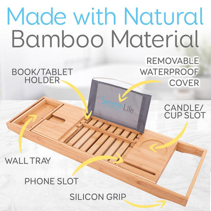 Plateau de baignoire en bambou - Organisateur de relaxation, réglable, bois naturel 