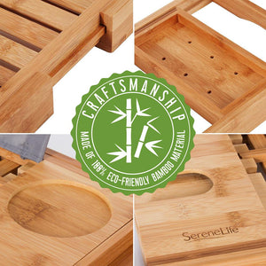 Bamboo Bathtub Caddy Tray - Relaxation Organizer, Adjustable, Natural Wood