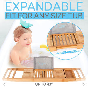 Bamboo Bathtub Caddy Tray - Relaxation Organizer, Adjustable, Natural Wood