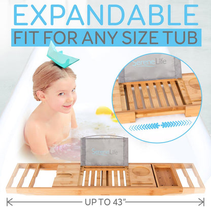 Plateau de baignoire en bambou - Organisateur de relaxation, réglable, bois naturel 