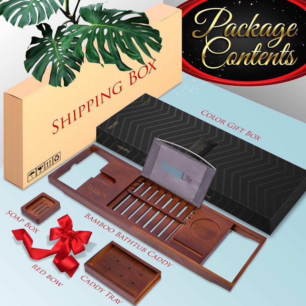 Bamboo Bathtub Caddy Comfort Extendable Tray Waterproof Brown