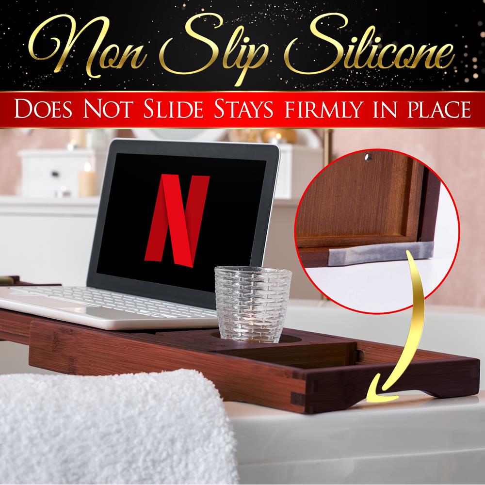 Bamboo Bathtub Caddy Comfort Extendable Tray Waterproof Brown