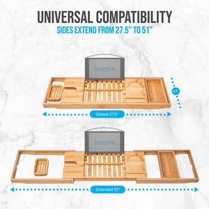 Bamboo Bathtub Caddy Comfort Extendable Tray Natural Waterproof