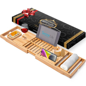 Bamboo Bathtub Caddy Comfort Extendable Tray Natural Waterproof