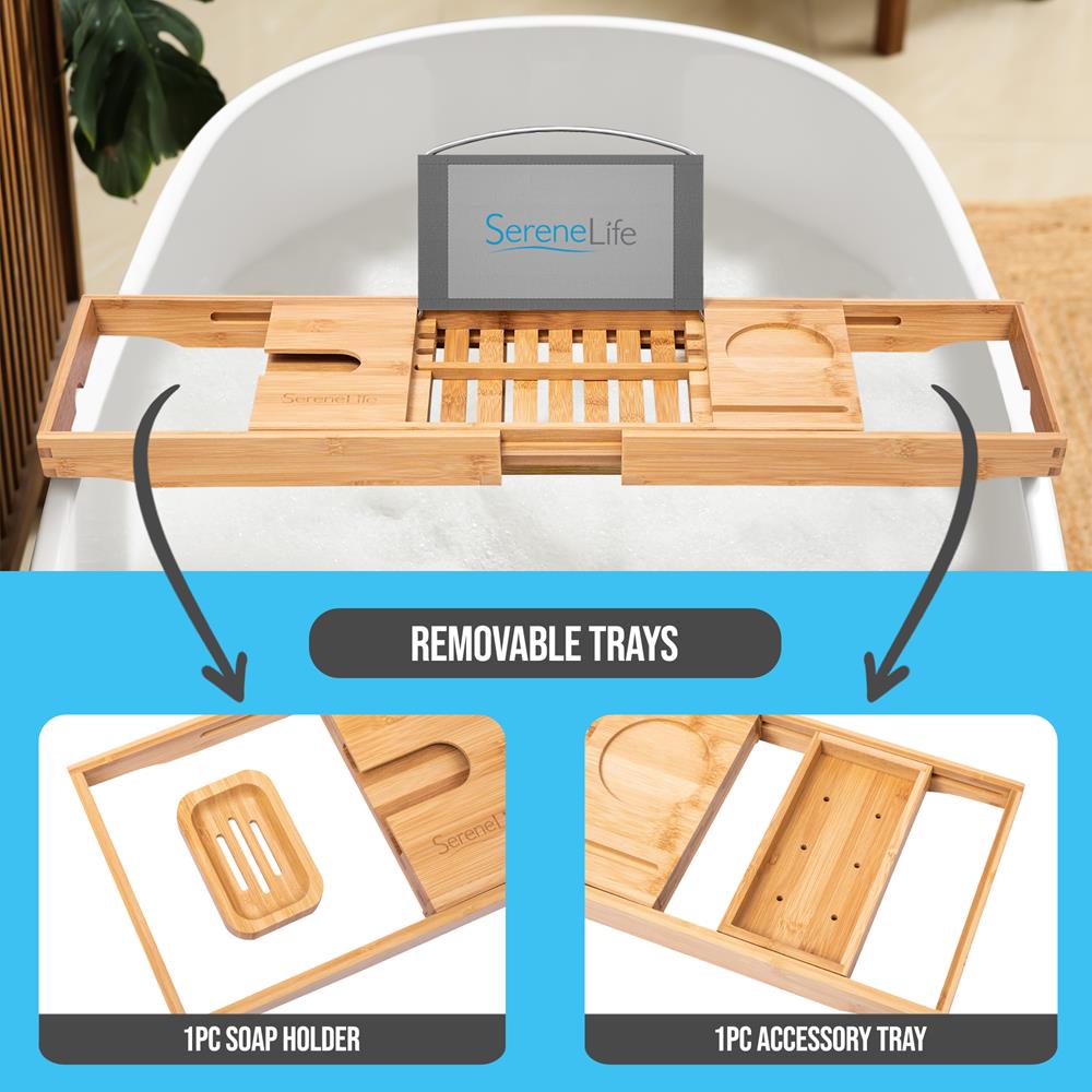 Bamboo Bathtub Caddy Comfort Extendable Tray Natural Waterproof