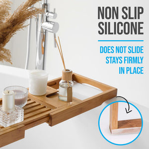 Bamboo Bathtub Caddy Comfort Extendable Tray Natural Waterproof