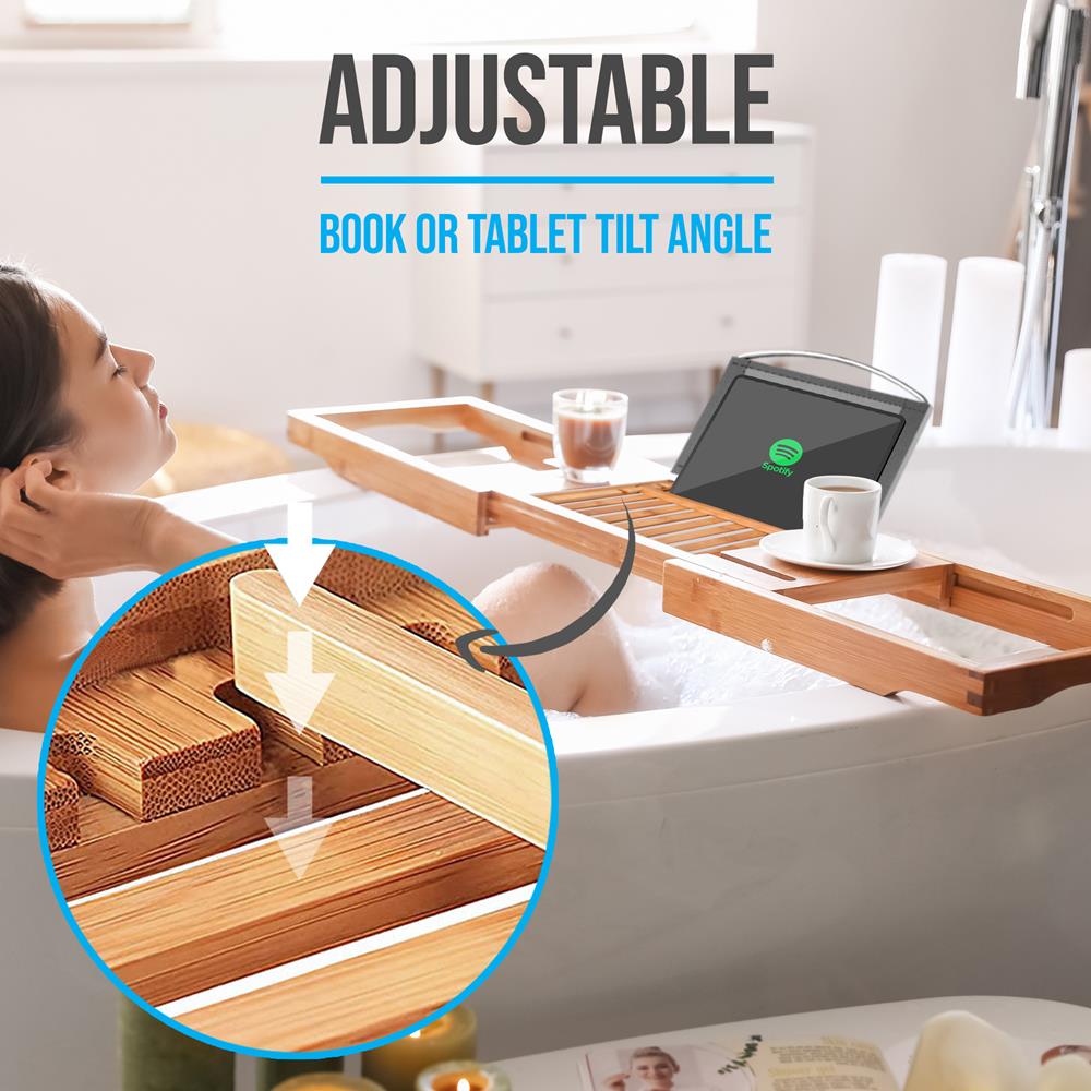 Bamboo Bathtub Caddy Comfort Extendable Tray Natural Waterproof