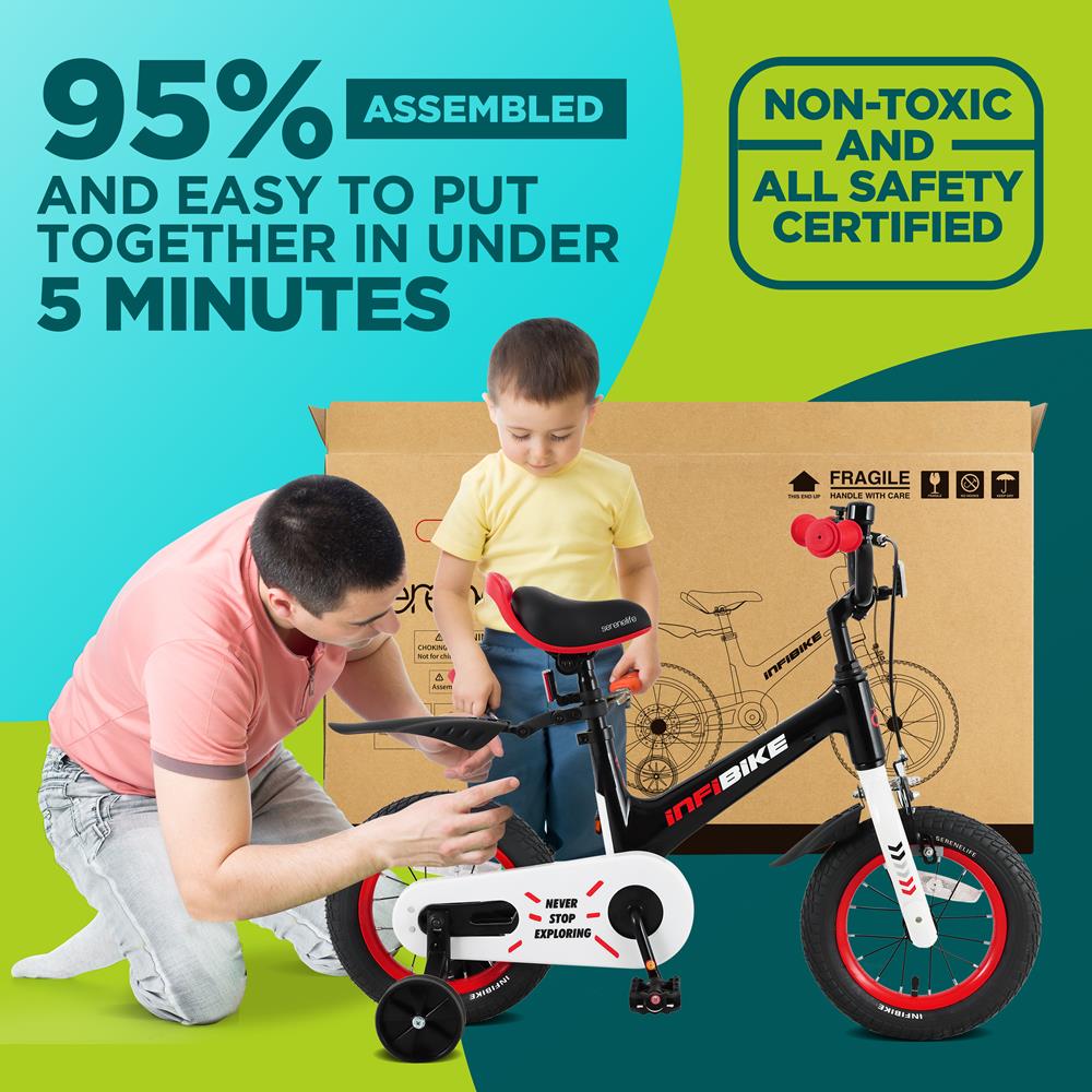 Kids' Bike 12" Safety Dual Brakes Adjustable Seat Training Wheels