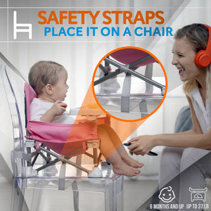 Baby Booster Seat - Portable Folding Design - Safety Belt & Tray