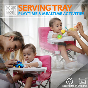Baby Booster Seat - Portable Folding Design - Safety Belt & Tray