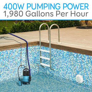 Submersible Clean/Dirty Water Pump - 400W Powerful Sump Pump, 1980 GPH, Auto Float Switch with 16 ft. Power Cord Length