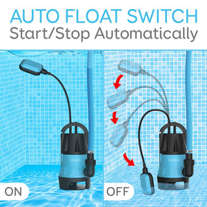 Submersible Clean/Dirty Water Pump - 400W Powerful Sump Pump, 1980 GPH, Auto Float Switch with 16 ft. Power Cord Length