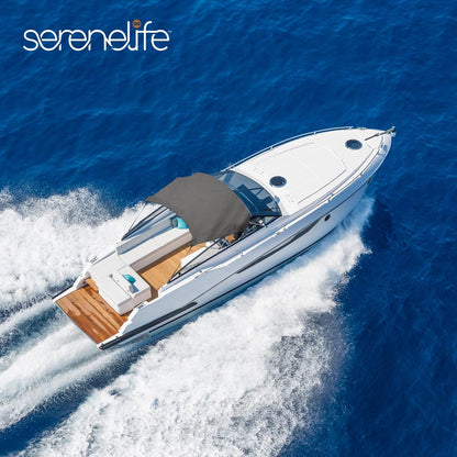 3 Bow Bimini Top - 2 sangles et 2 poteaux de support arrière avec toile en polyester 600D de qualité marine (Gris) 
