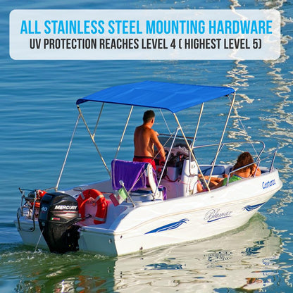 Waterproof Boat Top, 79-84"W 3 Bow, UV Resistant, Aluminum Frame, Blue