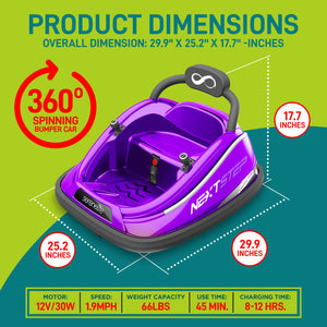 Electric Kids Bumper Car 360° Spin LED Lights Remote Control Purple