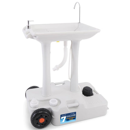 Portable Camping Sink, Hands-Free Use, 30L Tank, Large Wheels