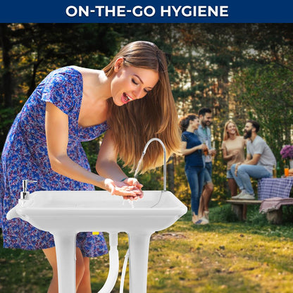 Portable Camping Sink, Hands-Free Use, 30L Tank, Large Wheels