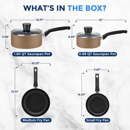 Ensemble de batterie de cuisine antiadhésive 6 pièces - Chaleur uniforme, revêtement durable, or 