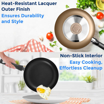 Ensemble de batterie de cuisine antiadhésive 6 pièces - Chaleur uniforme, revêtement durable, or 