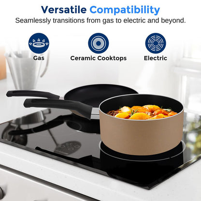 Ensemble de batterie de cuisine antiadhésive 6 pièces - Chaleur uniforme, revêtement durable, or 