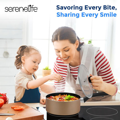 Ensemble de batterie de cuisine antiadhésive 6 pièces - Chaleur uniforme, revêtement durable, or 
