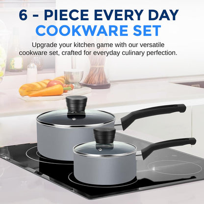 Ensemble de cuisson antiadhésif de 6 pièces - Chaleur uniforme, revêtement durable, noir 