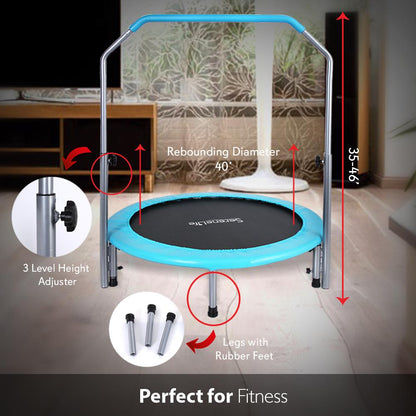 Trampoline pliable de 40", perte de poids, poignée réglable, bleu ciel 
