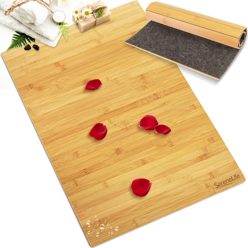 Bamboo Bath Mat - Water-Resistant, Non-Slip, Foldable, Natural Wood