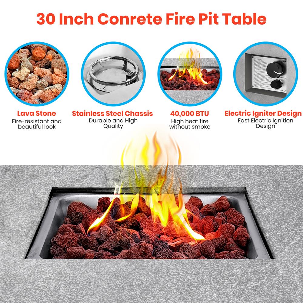 Propane Fire Pit Table 40,000 BTU Adjustable Flame Weather-Resistant