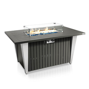 Outdoor Propane Fire Pit Table 50,000 BTU Weatherproof Glass Wind Guard