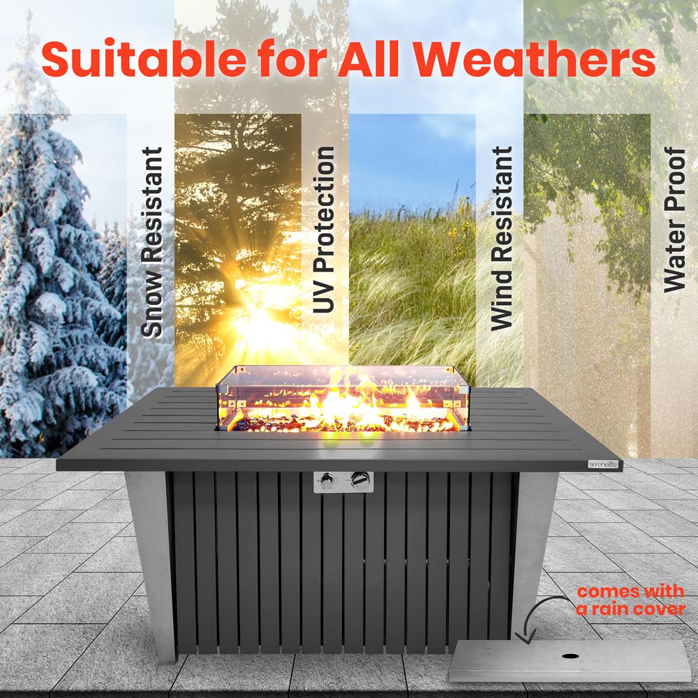 Outdoor Propane Fire Pit Table 50,000 BTU Weatherproof Glass Wind Guard