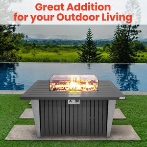 Outdoor Propane Fire Pit Table 50,000 BTU Weatherproof Glass Wind Guard