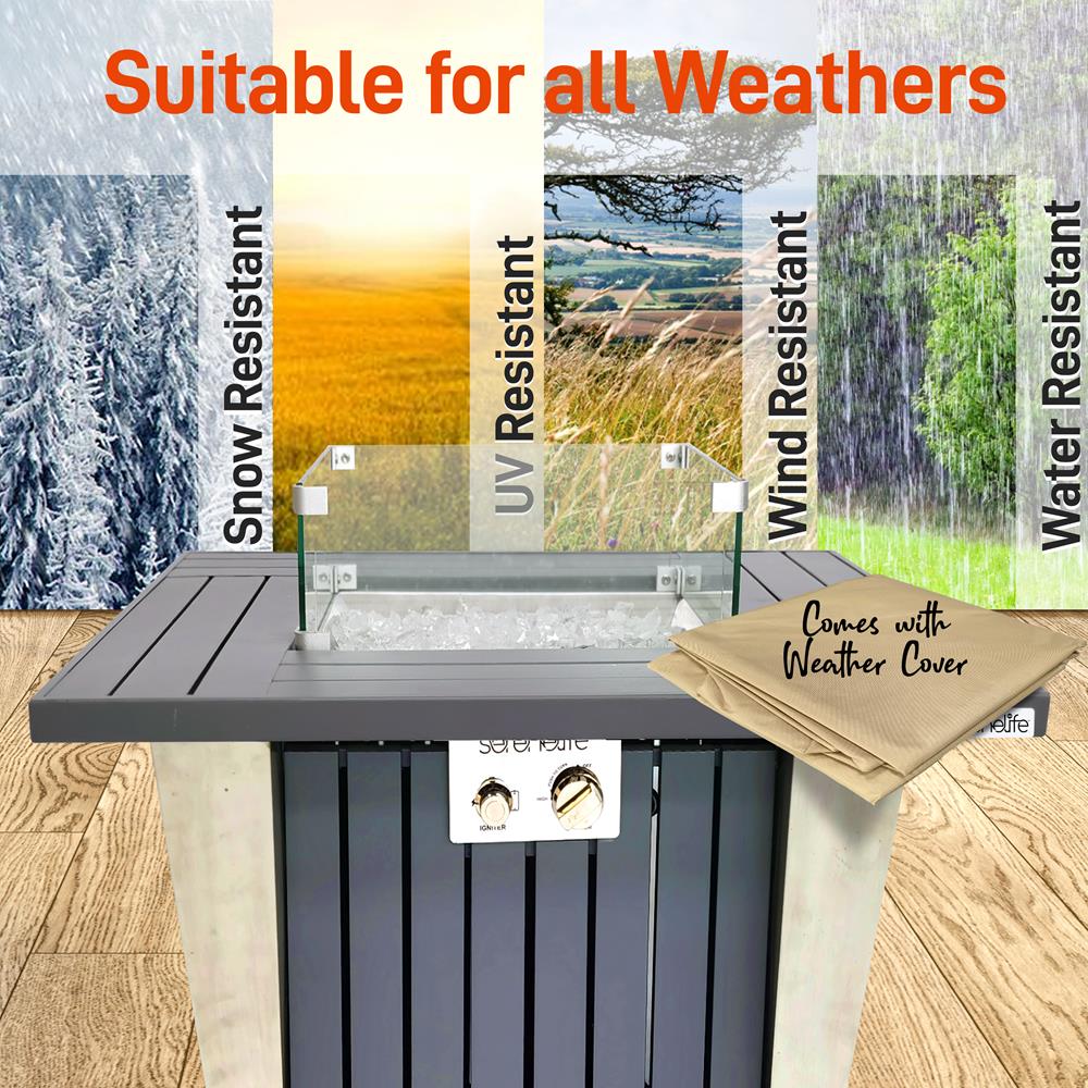 Outdoor Propane Fire Pit Table 50,000 BTU Stainless Steel Weatherproof