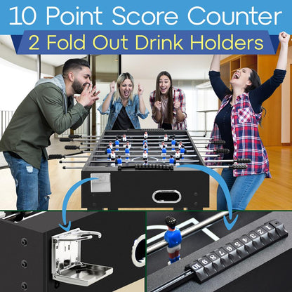 48" Foosball Table, Tournament-Grade, Chrome Steel Rods, Black