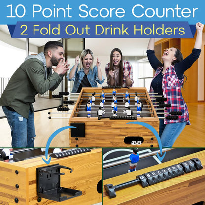 Foosball Table 48" Adjustable Height MDF Natural Finish 2 Balls Included