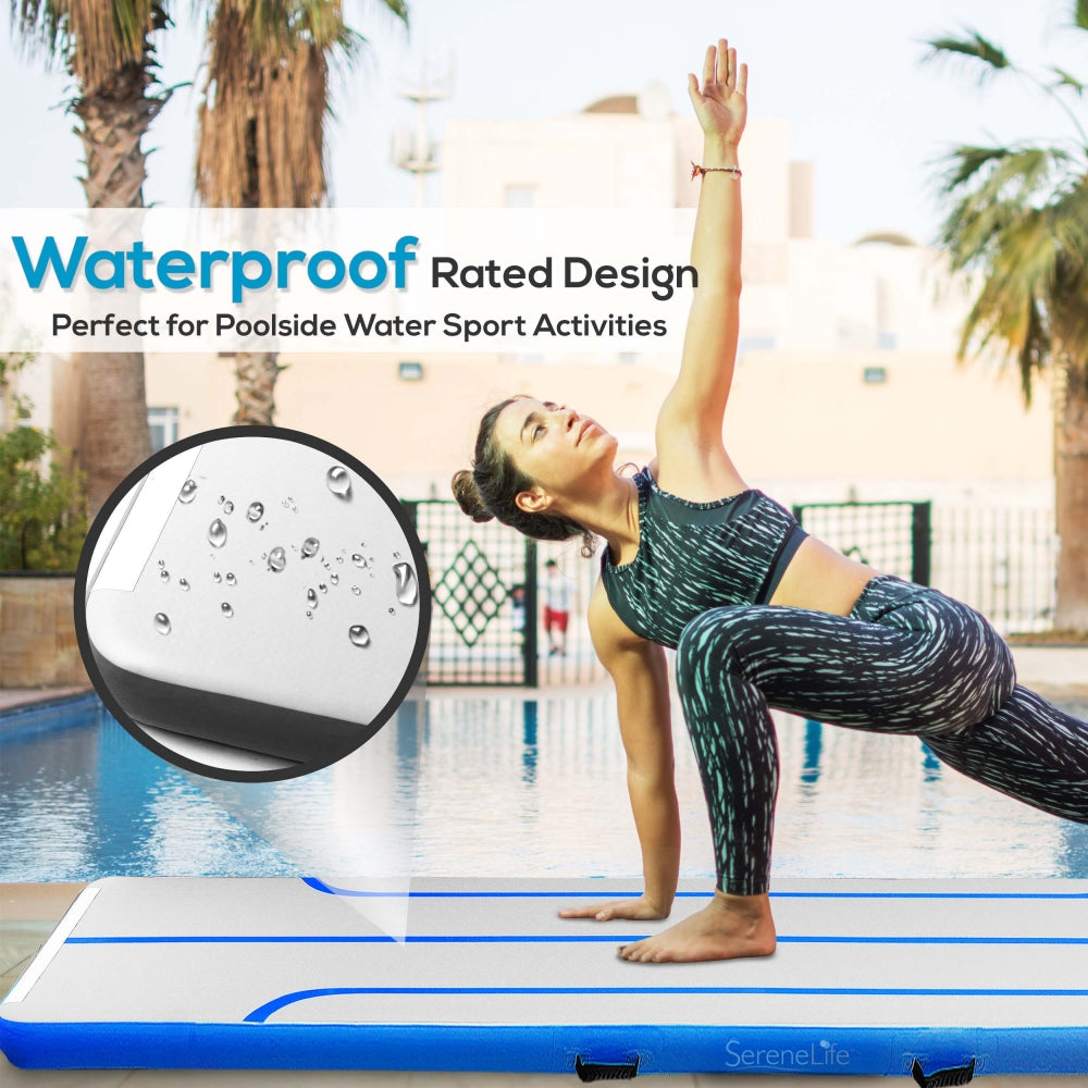 Inflatable Gymnastics Mat - Bouncy, Durable PVC, 13 Ft, Blue